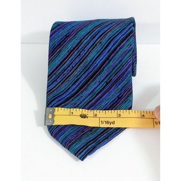 Vintage Teal Blue Purple Diagonal Stripes Neck Tie - Picture 3 of 6